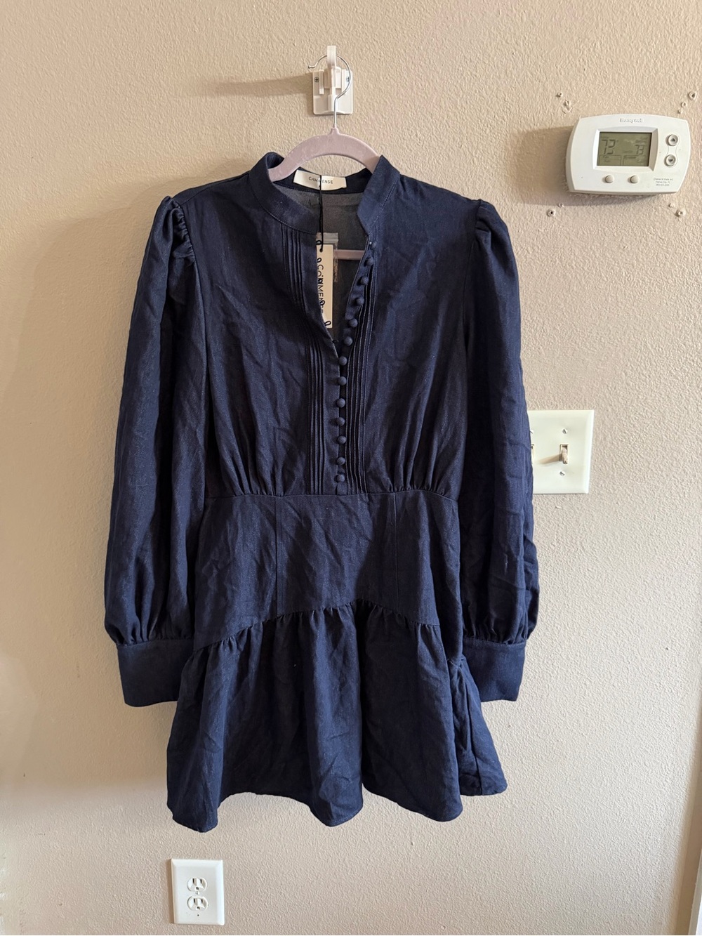 011. Commense Navy Puff-Sleeve Tiered Mini Dress - Picture 3 of 5